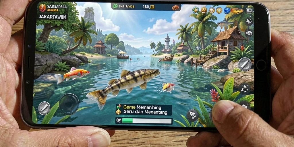 Tampilan gameplay menarik dari JAKARTAWIN saat menangkap ikan.