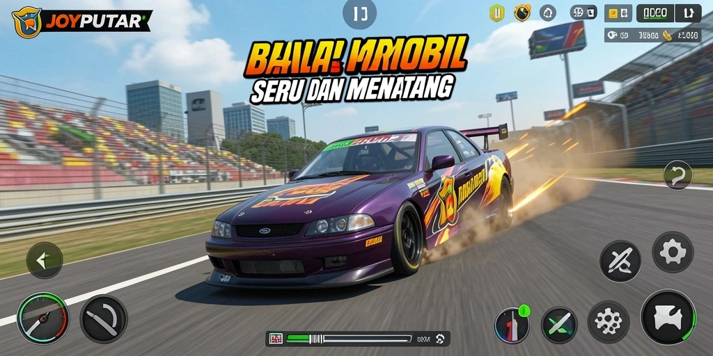 Gameplay balap seru dengan mobil kece dan lintasan menantang.