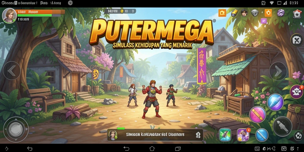 Screenshot gameplay PUTERMEGA menampilkan aktivitas interaktif dan karakter yang beragam.