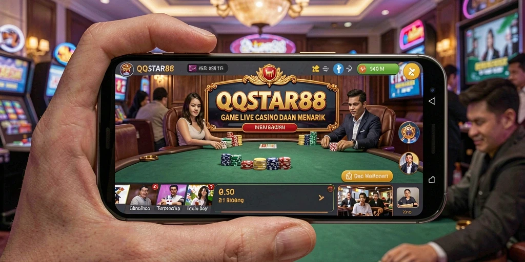 Tampilan gameplay Live Casino di QQSTAR88 dengan dealer langsung.