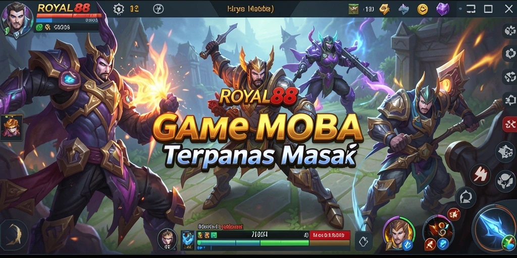 Tampilan gameplay epik di ROYAL88 dengan aksi MOBA yang intens.