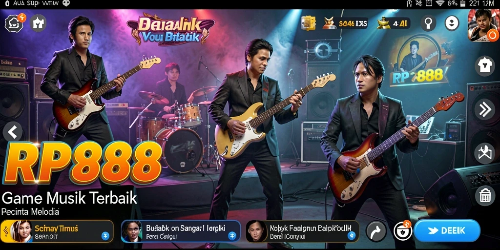 Screenshot gameplay RP888 menampilkan tampilan antarmuka aplikasi musik yang menarik.