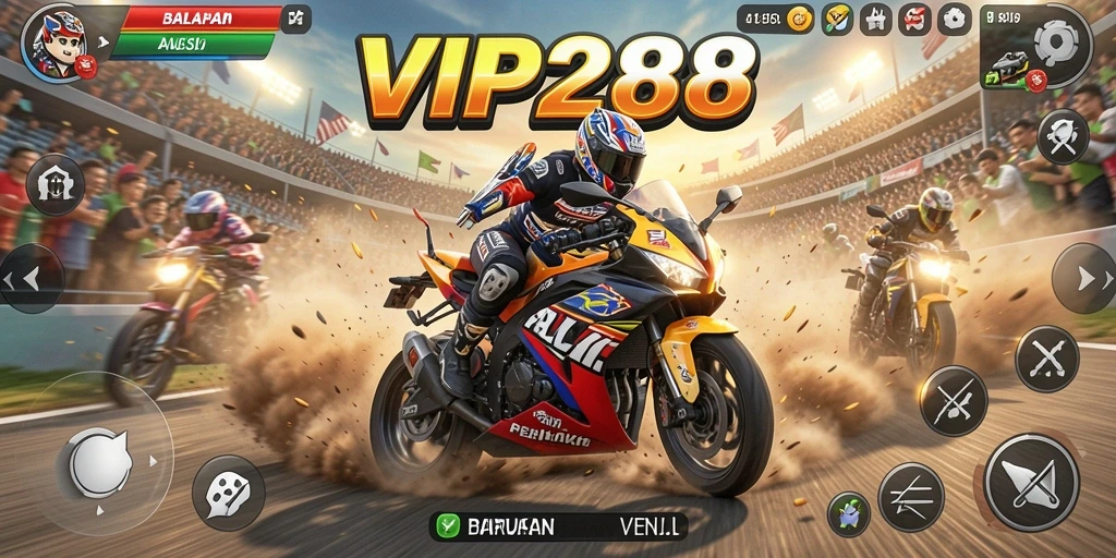 Tampilan seru dari gameplay balapan motor VIP288.