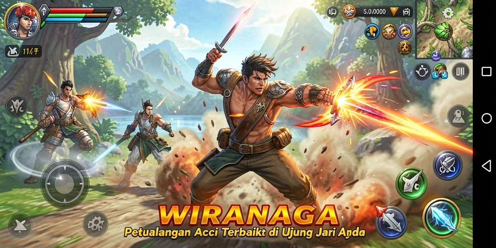 Tangkapan layar gameplay WIRANAGA yang penuh aksi dan tantangan.
